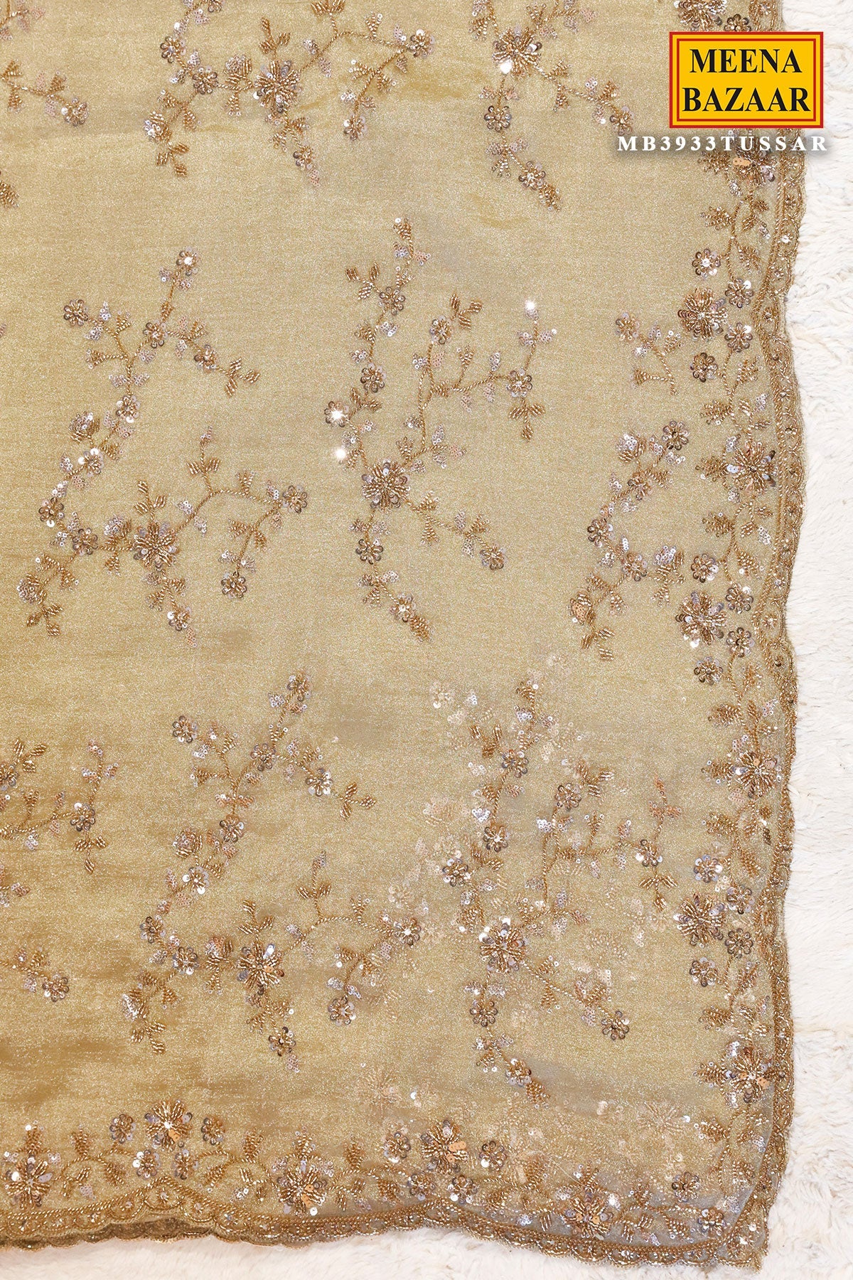 Tussar Tissue Sequined Jal Saree