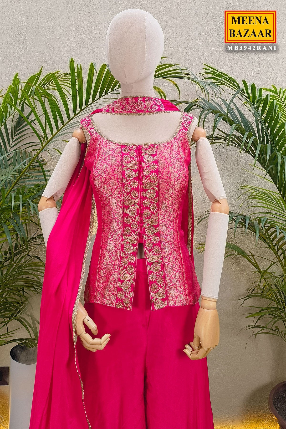 Rani Crepe Neck Embroidered ReadyMade Sharara Suit Set
