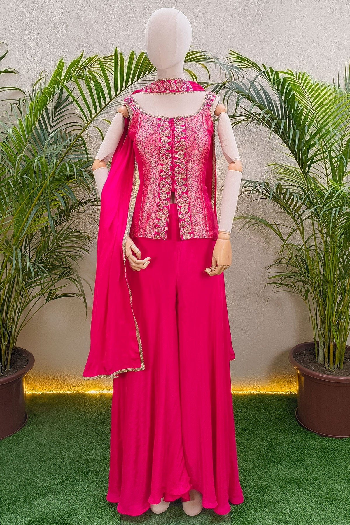 Rani Crepe Neck Embroidered ReadyMade Sharara Suit Set