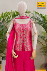 Rani Crepe Neck Embroidered ReadyMade Sharara Suit Set