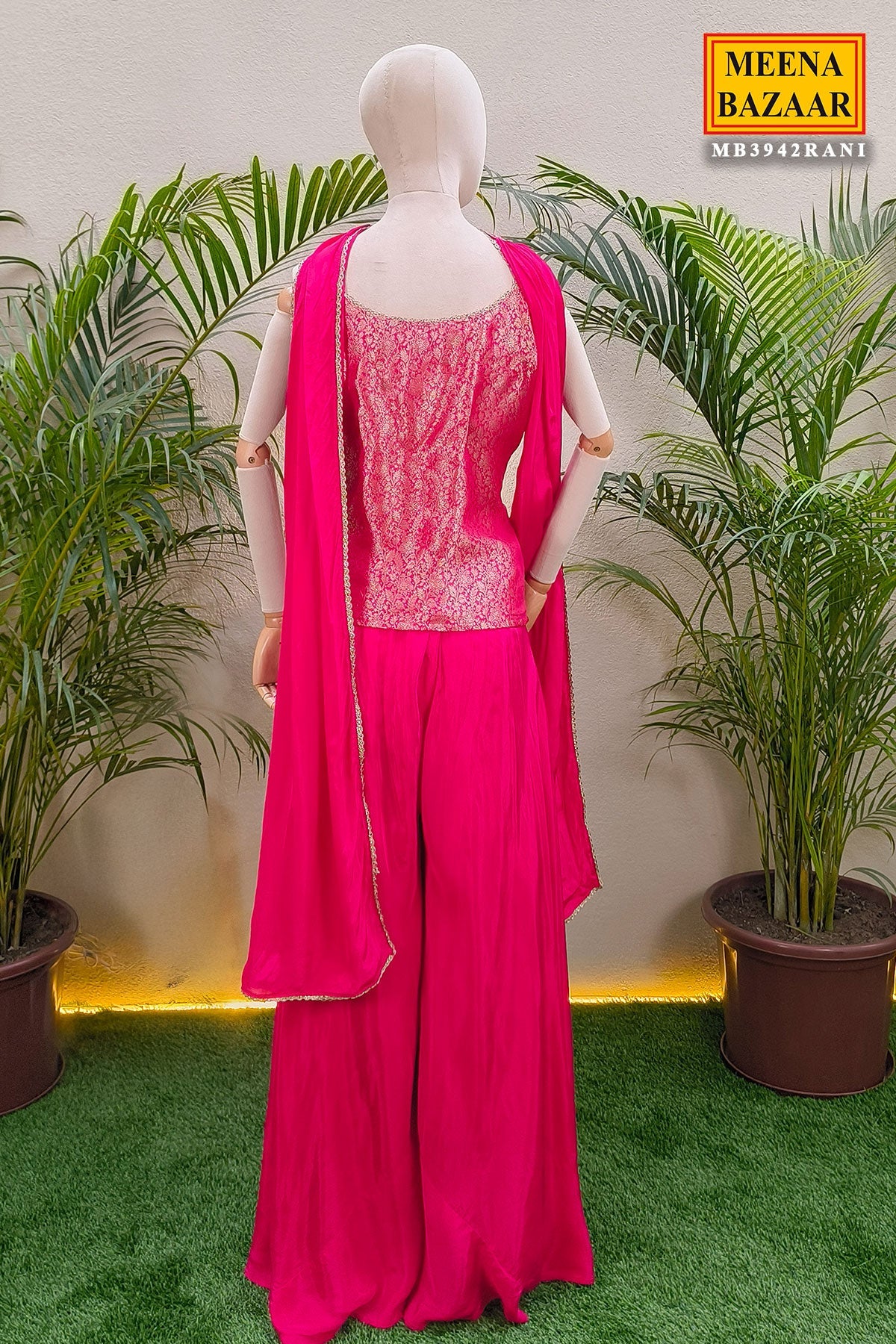 Rani Crepe Neck Embroidered ReadyMade Sharara Suit Set