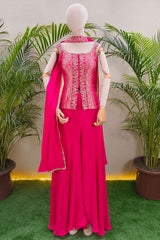 Rani Crepe Neck Embroidered ReadyMade Sharara Suit Set
