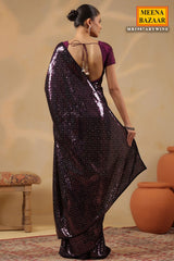 Wine Georgette Embroidered Saree Elegant Party & Festive Wear
