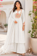 Cream Cotton Ready-Made Suit with Elegant Neck Embroidery
