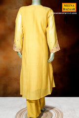 Mustard Cotton Ready-Made Suit with Elegant Neck Embroidery
