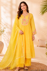 Mustard Cotton Ready-Made Suit with Elegant Neck Embroidery