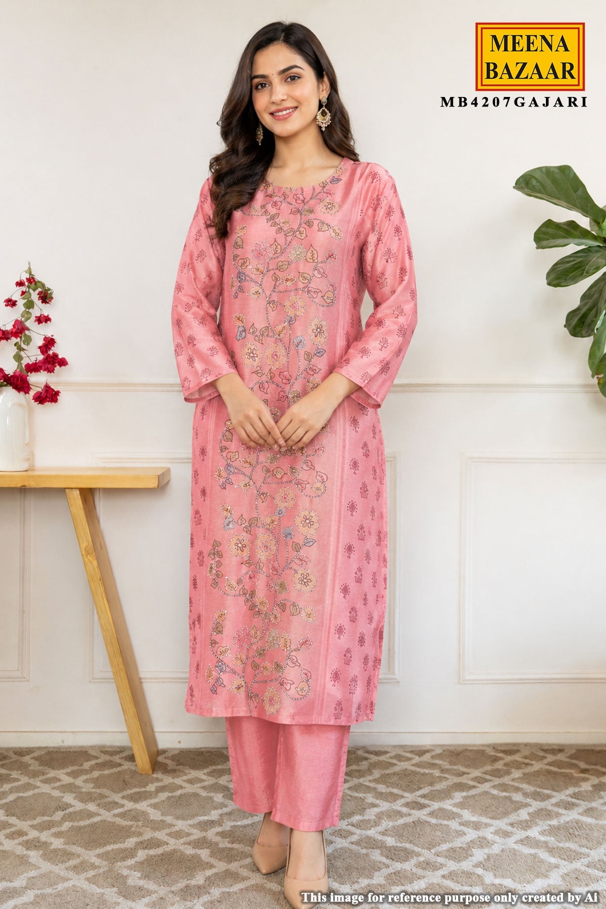 Gajari Chanderi Suit with Neck Embroidery