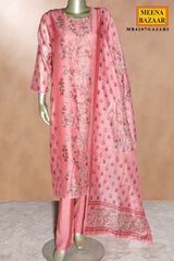 Gajari Chanderi Suit with Neck Embroidery