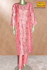 Gajari Chanderi Suit with Neck Embroidery