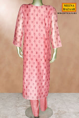 Gajari Chanderi Suit with Neck Embroidery