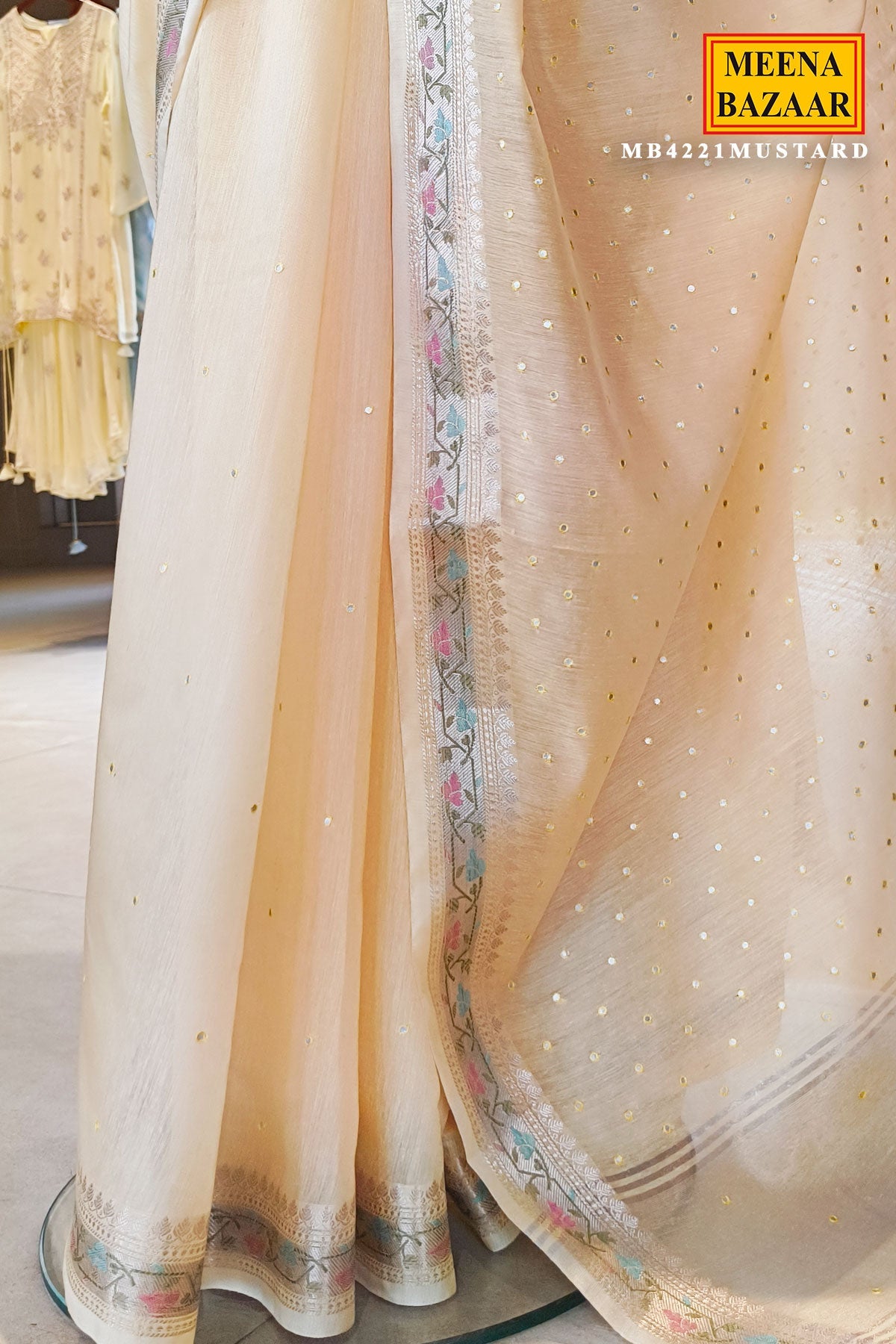 Mustard Cotton Saree with Intricate Mirror Work for Festive & Ethnic Wear