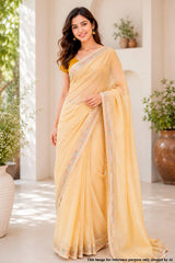 Mustard Cotton Saree with Intricate Mirror Work for Festive & Ethnic Wear