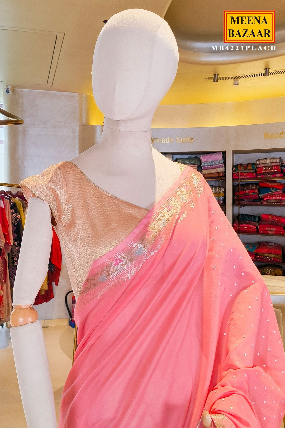 Peach Cotton Saree with Elegant Mirror Work for Women - Festive & Ethnic Wear