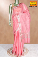 Pink Cotton Saree with Mirror Work