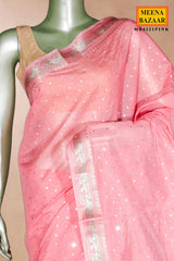Pink Cotton Saree with Mirror Work