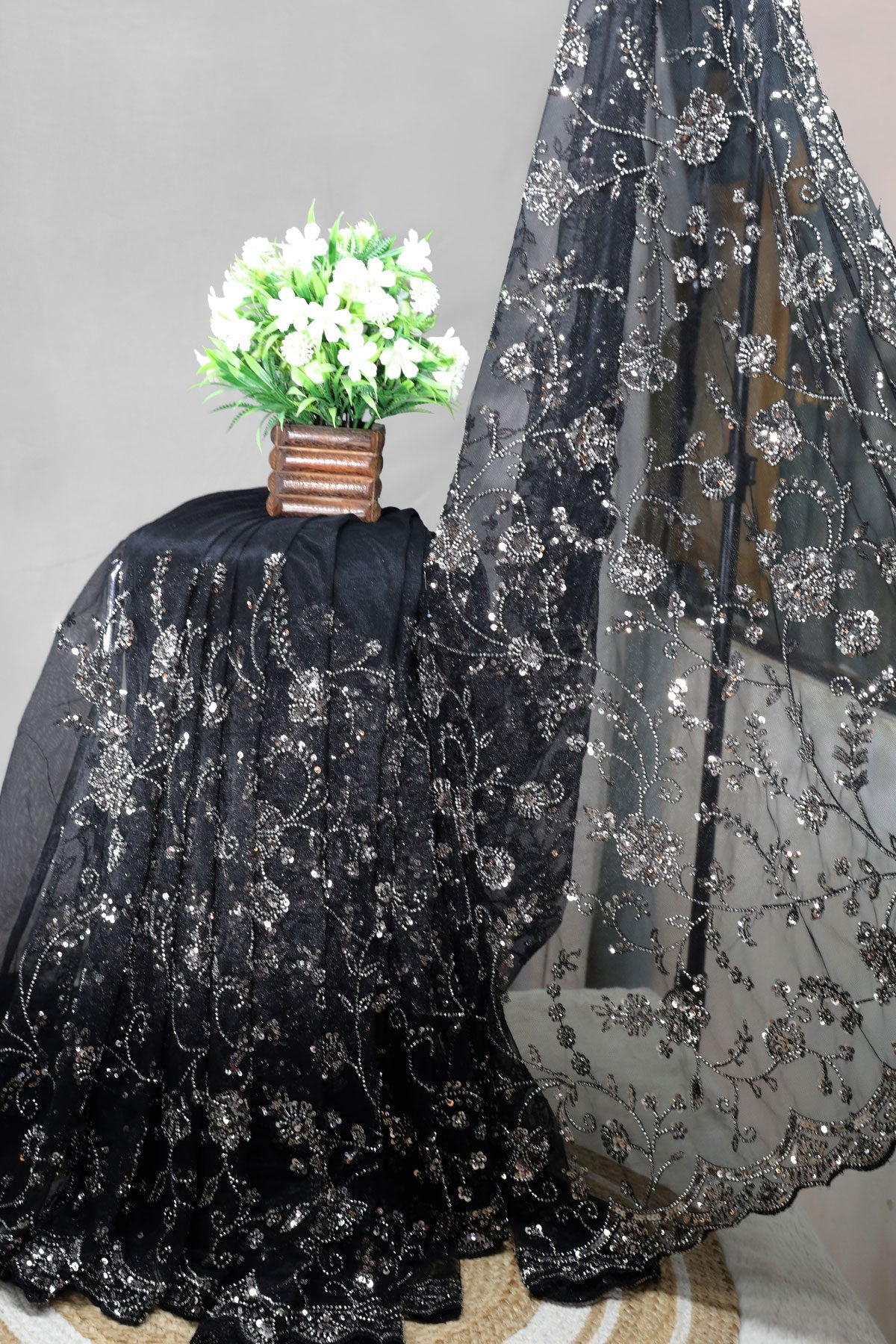 Black Shimmer Saree Elegant Party & Festive Wear