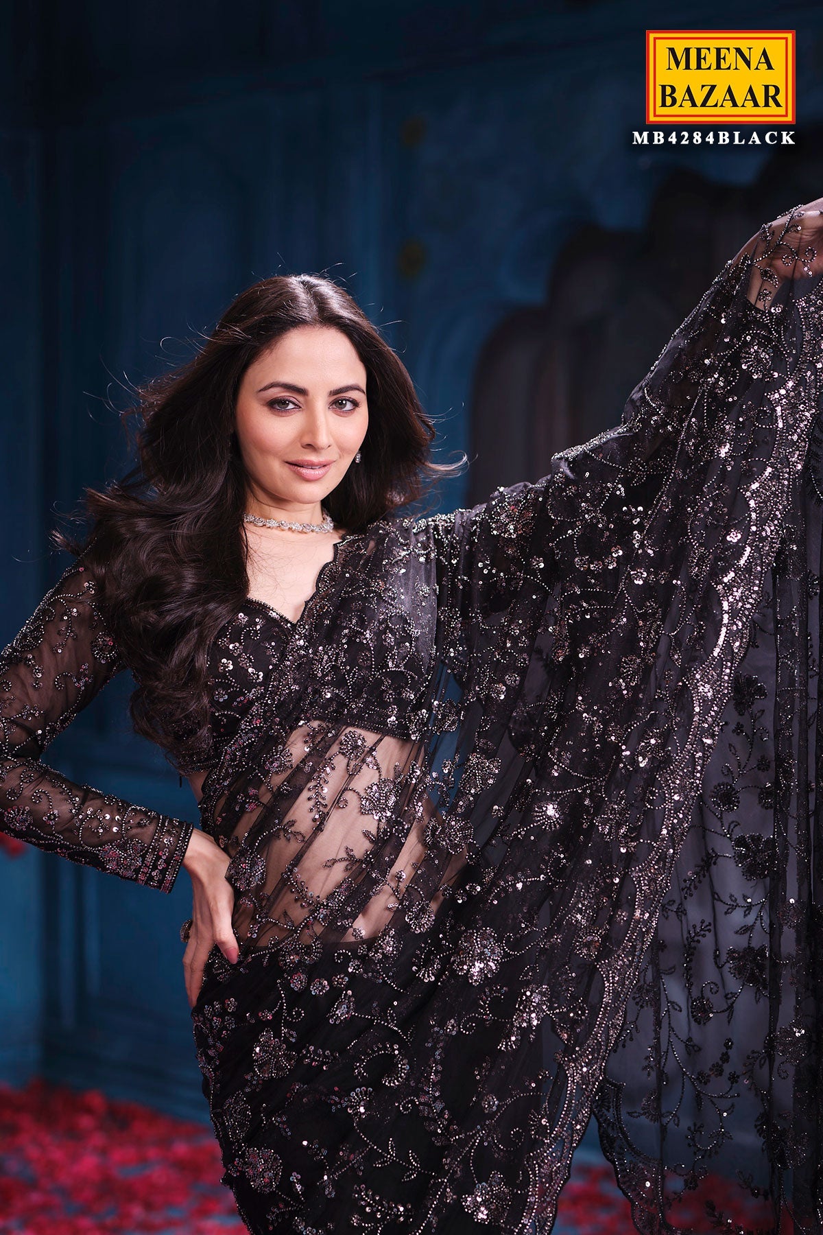 Black Shimmer Saree Elegant Party & Festive Wear
