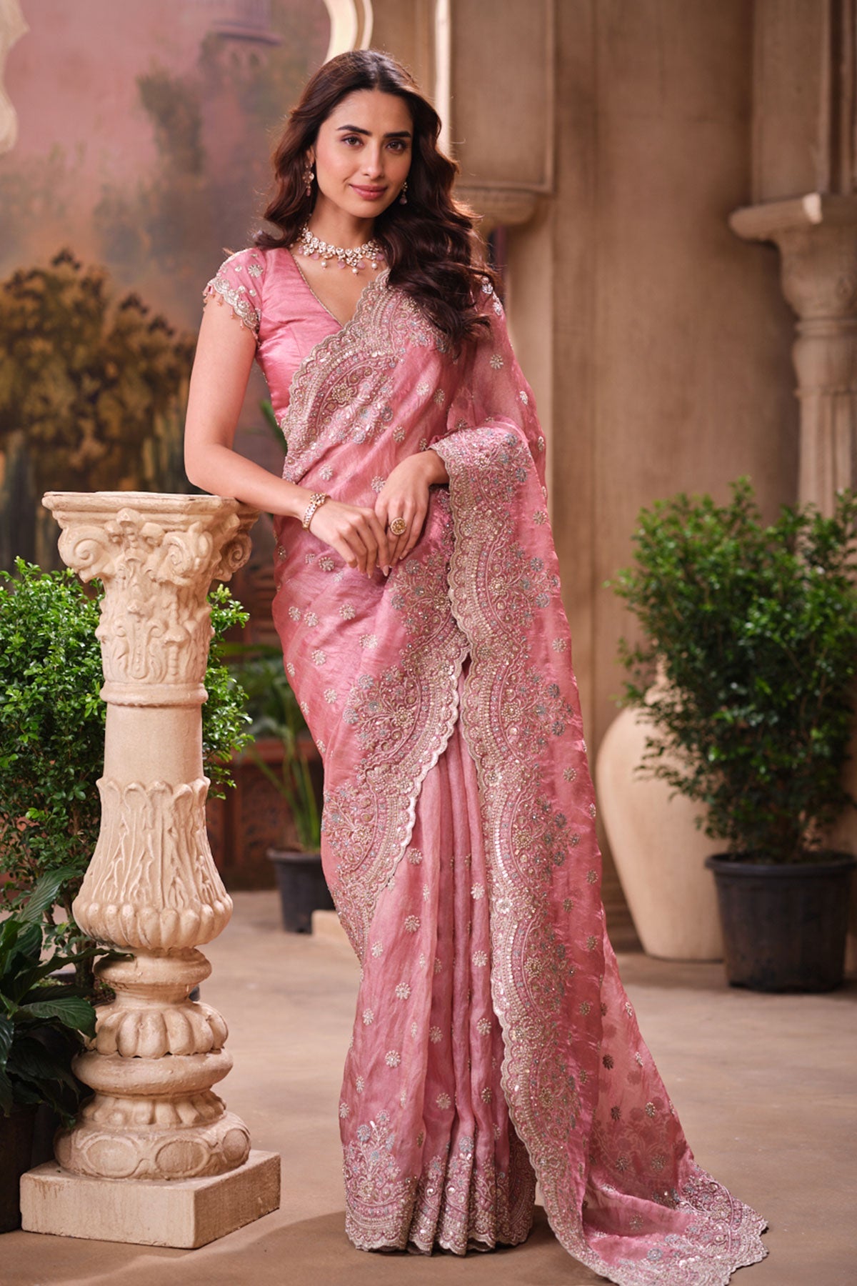 Pink Shimmer Saree Elegant Party & Festive Wear