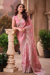 Pink Shimmer Saree Elegant Party & Festive Wear