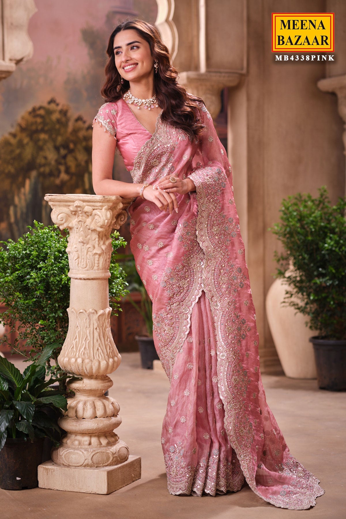 Pink Shimmer Saree Elegant Party & Festive Wear