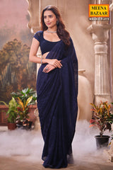 Navy Blue Georgette Embroidered Saree Elegant Party & Festive Wear
