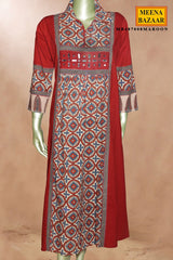 Maroon Cotton Kurti with Neck Embroidery
