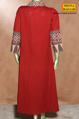 Maroon Cotton Kurti with Neck Embroidery