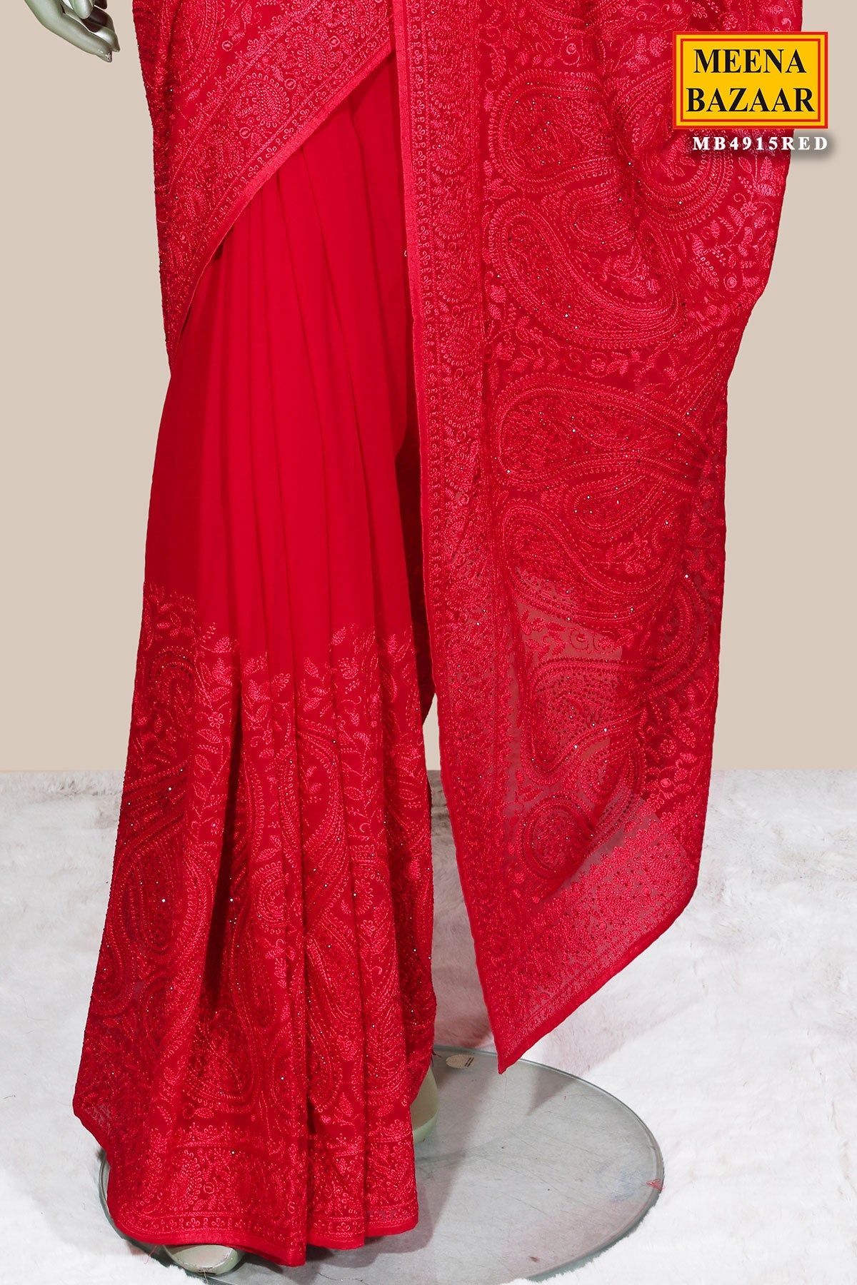 Red Embroidered Georgette Saree Elegant Party & Festive Wear