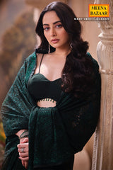 Bottle Green Embroidered Georgette Saree Designer Party Wear Saree
