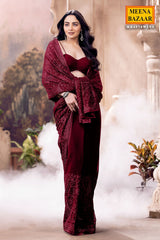 Wine Georgette Embroidered Saree