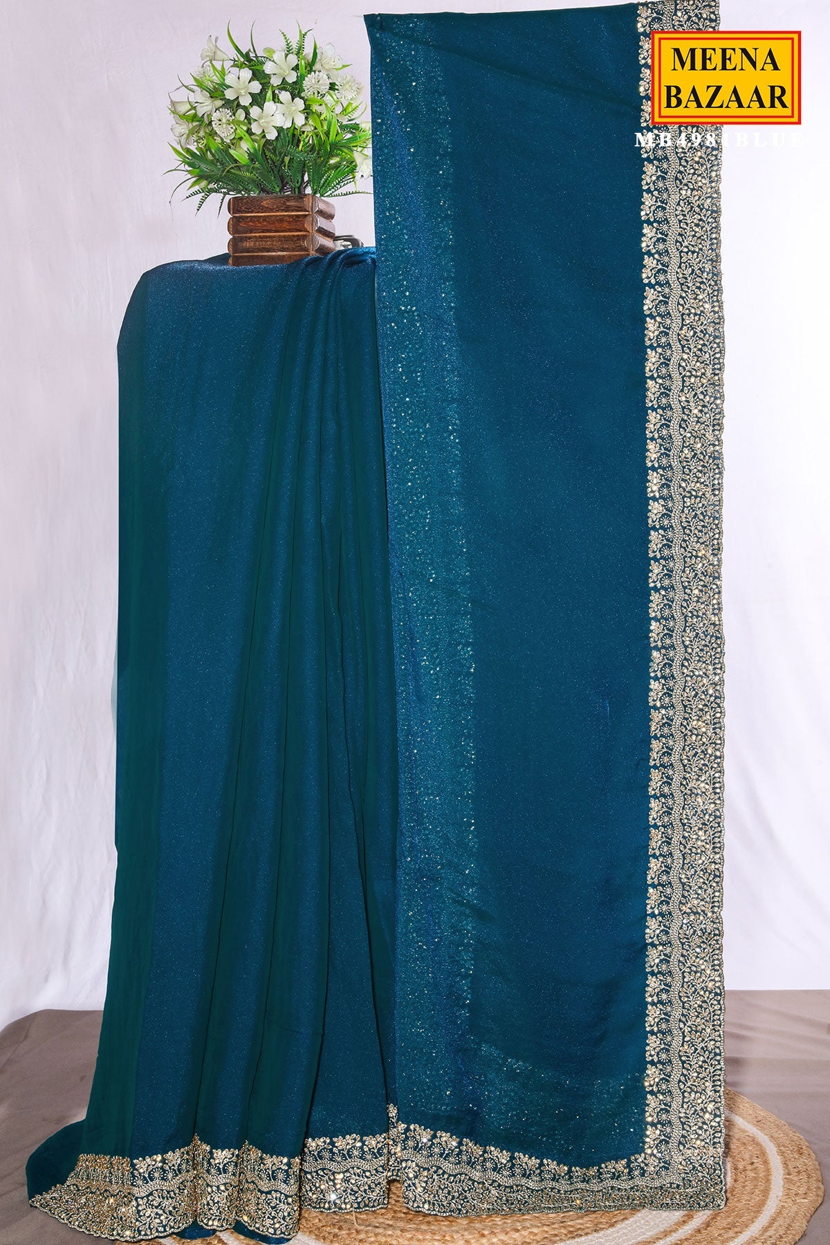 Blue Georgette Saree with Embroidered Border