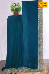Blue Georgette Saree with Embroidered Border