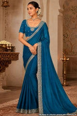 Blue Georgette Saree with Embroidered Border