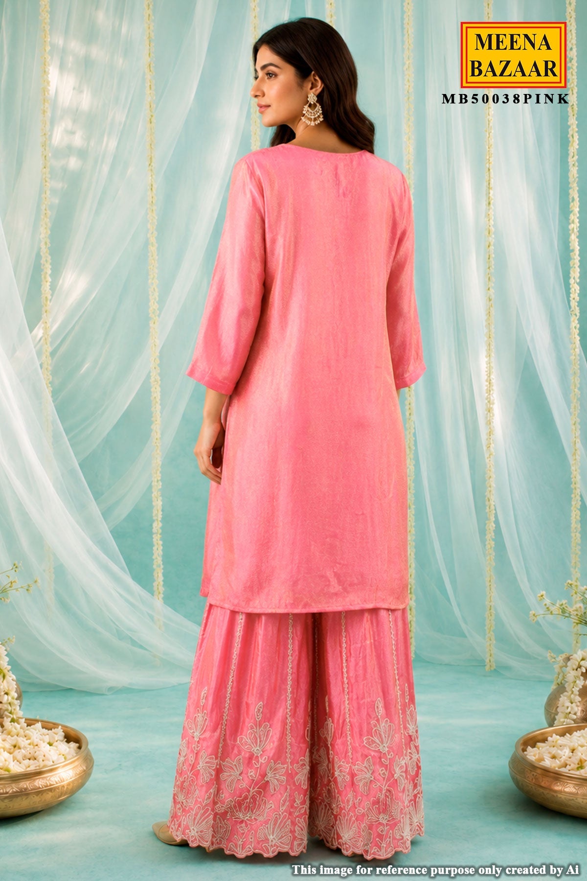Pink Shimmer Embroidered Straight Suit for Women