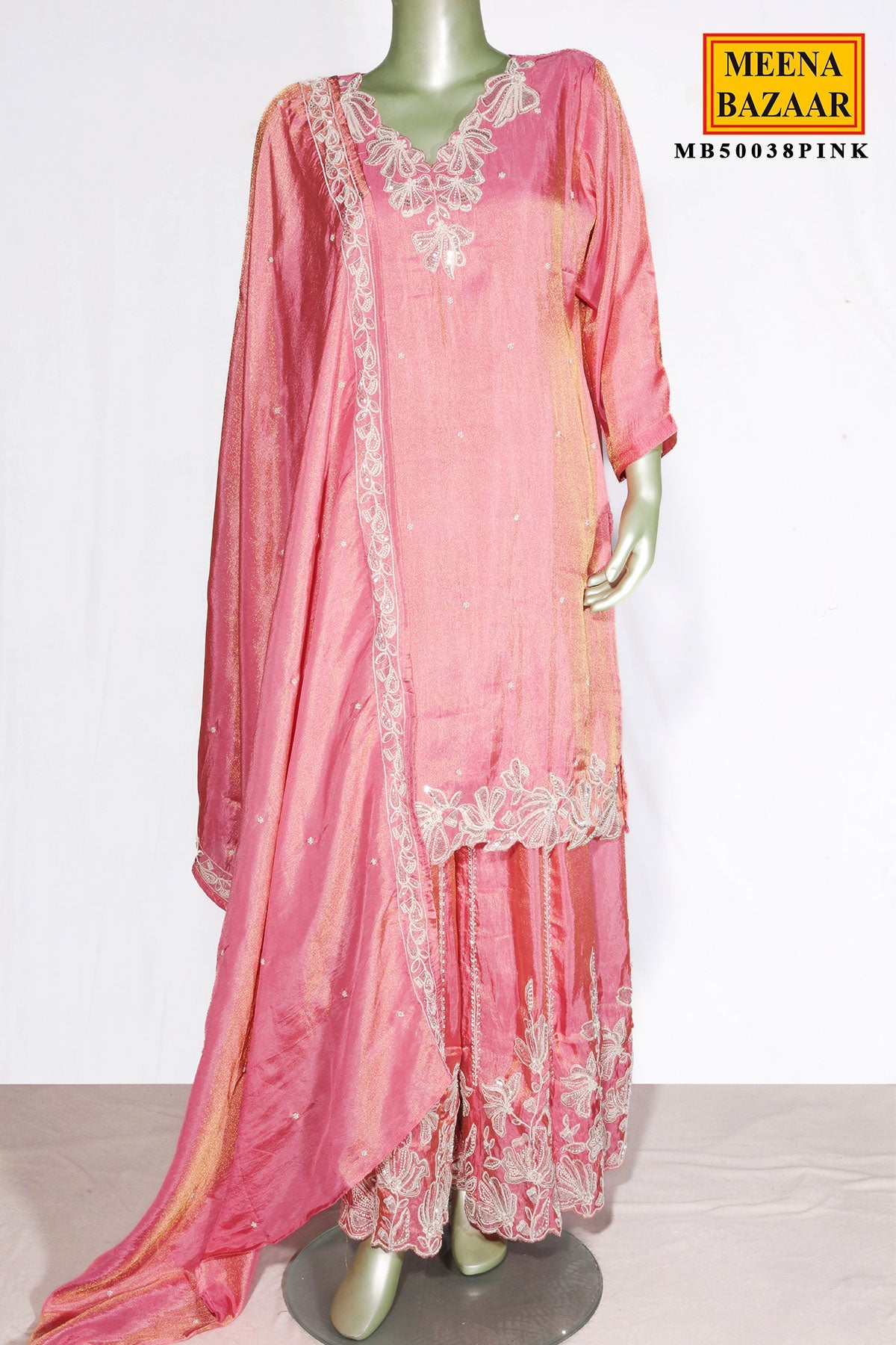 Pink Shimmer Embroidered Straight Suit for Women