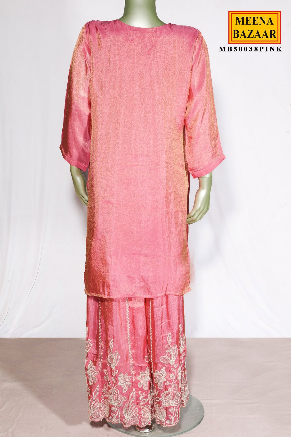 Pink Shimmer Embroidered Straight Suit for Women