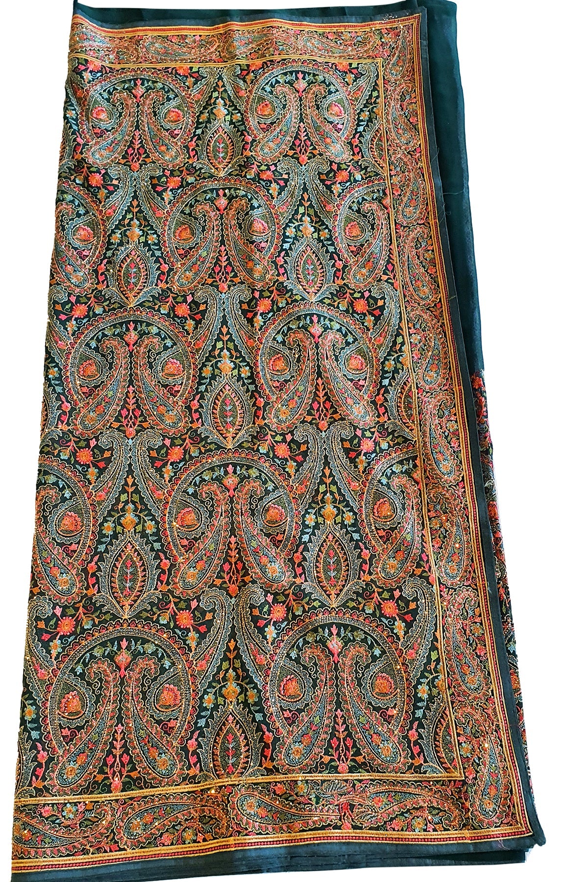 Bottle Green Georgette Colorful Thread Embroidered Saree