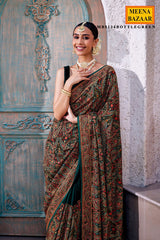 Bottle Green Georgette Colorful Thread Embroidered Saree