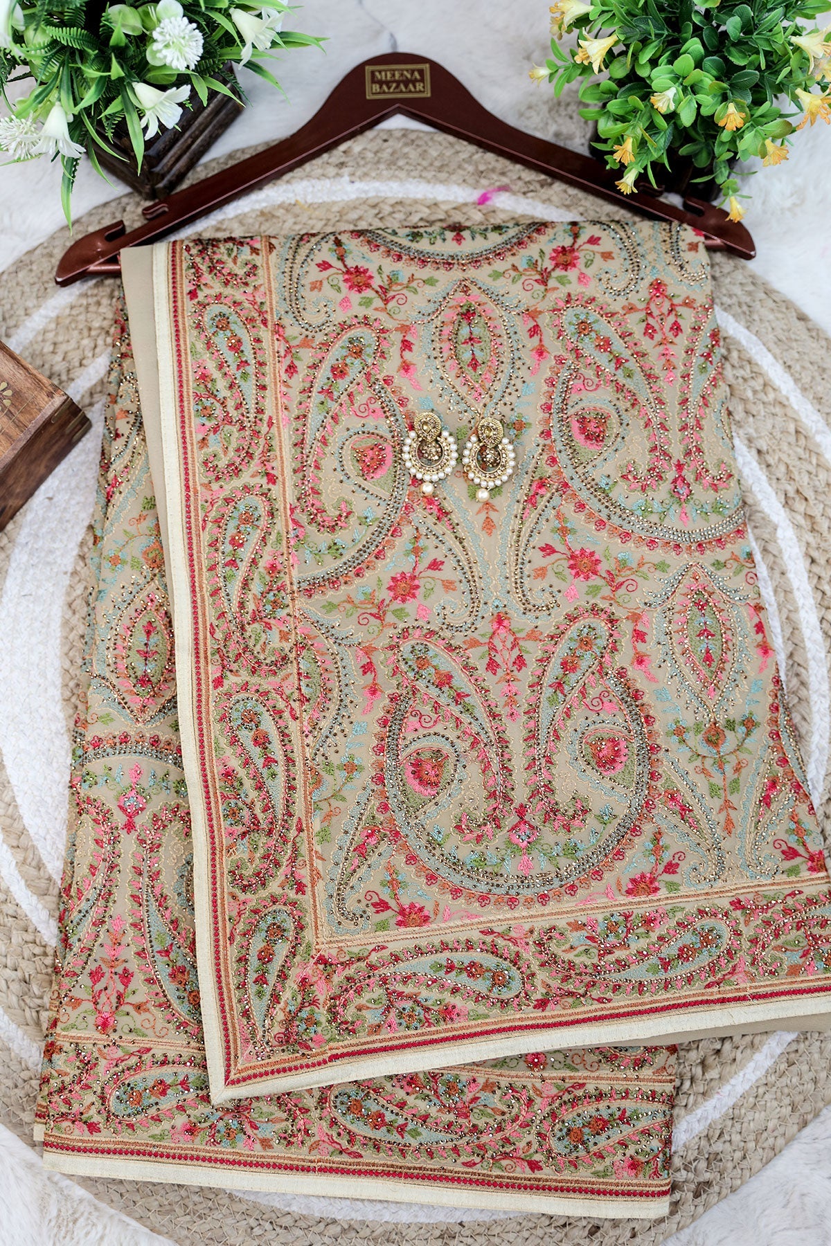 Tortilla Brown Georgette Colorful Thread Embroidered Saree