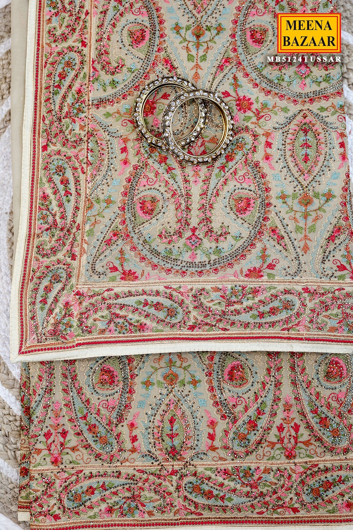 Tortilla Brown Georgette Colorful Thread Embroidered Saree