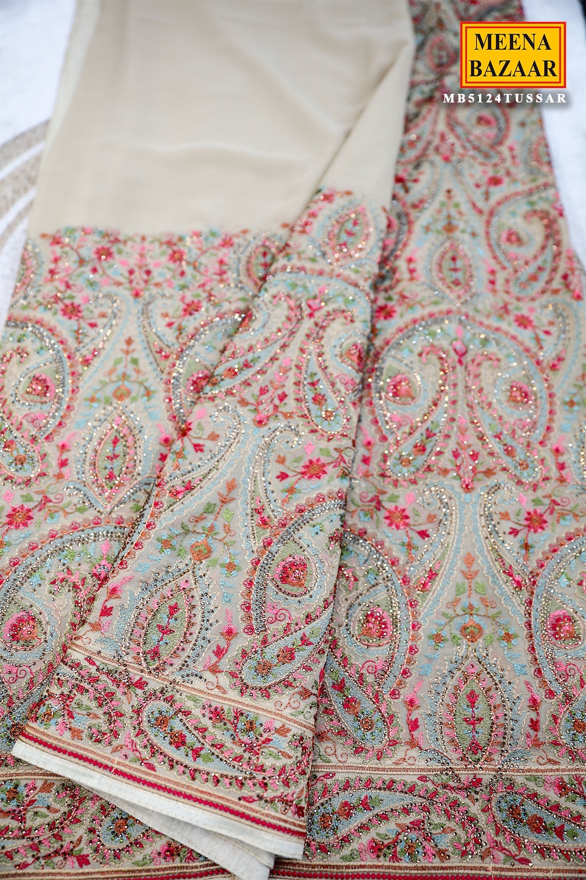 Tortilla Brown Georgette Colorful Thread Embroidered Saree