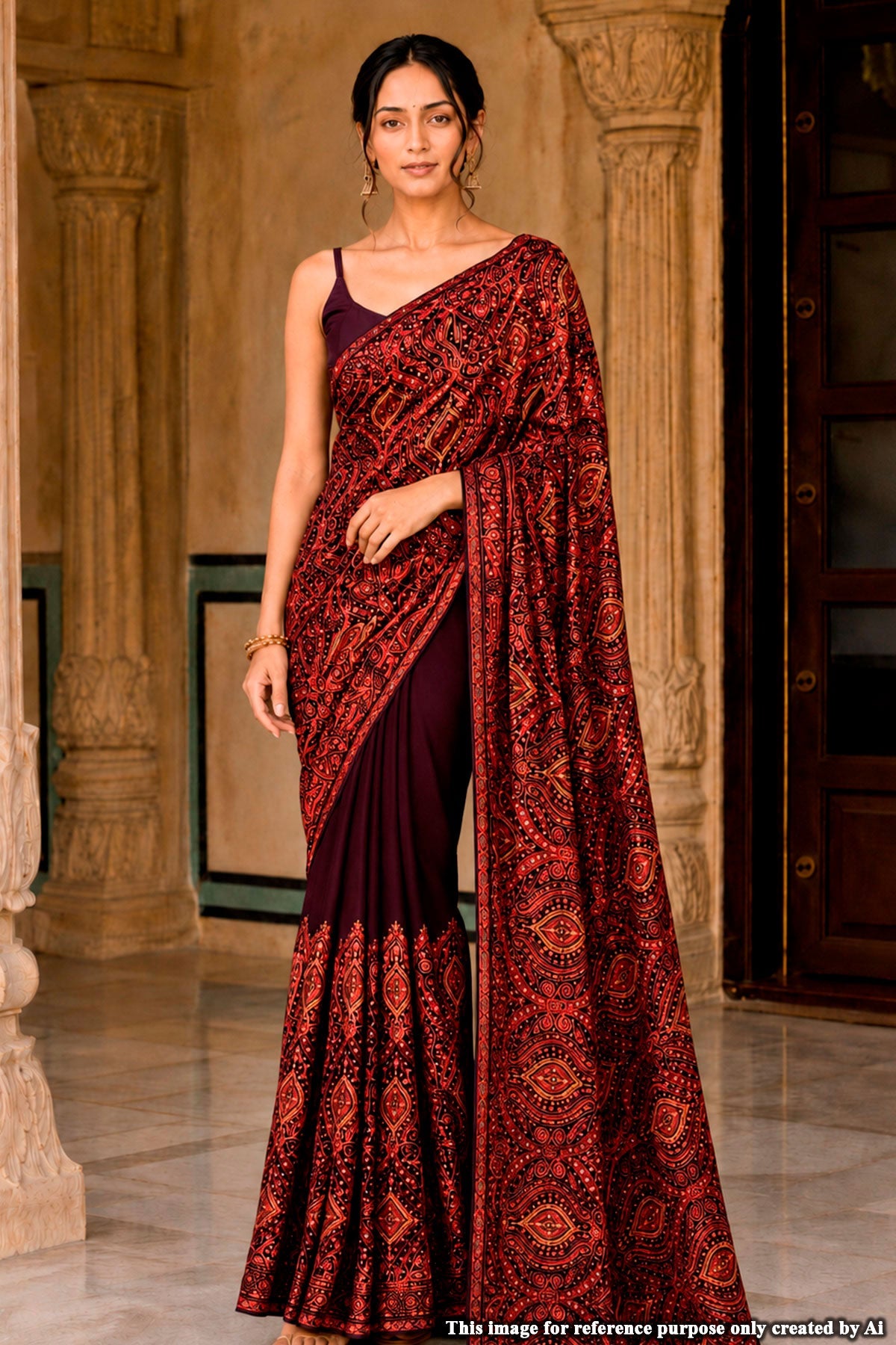 Wine Resham Jaal Georgette Saree