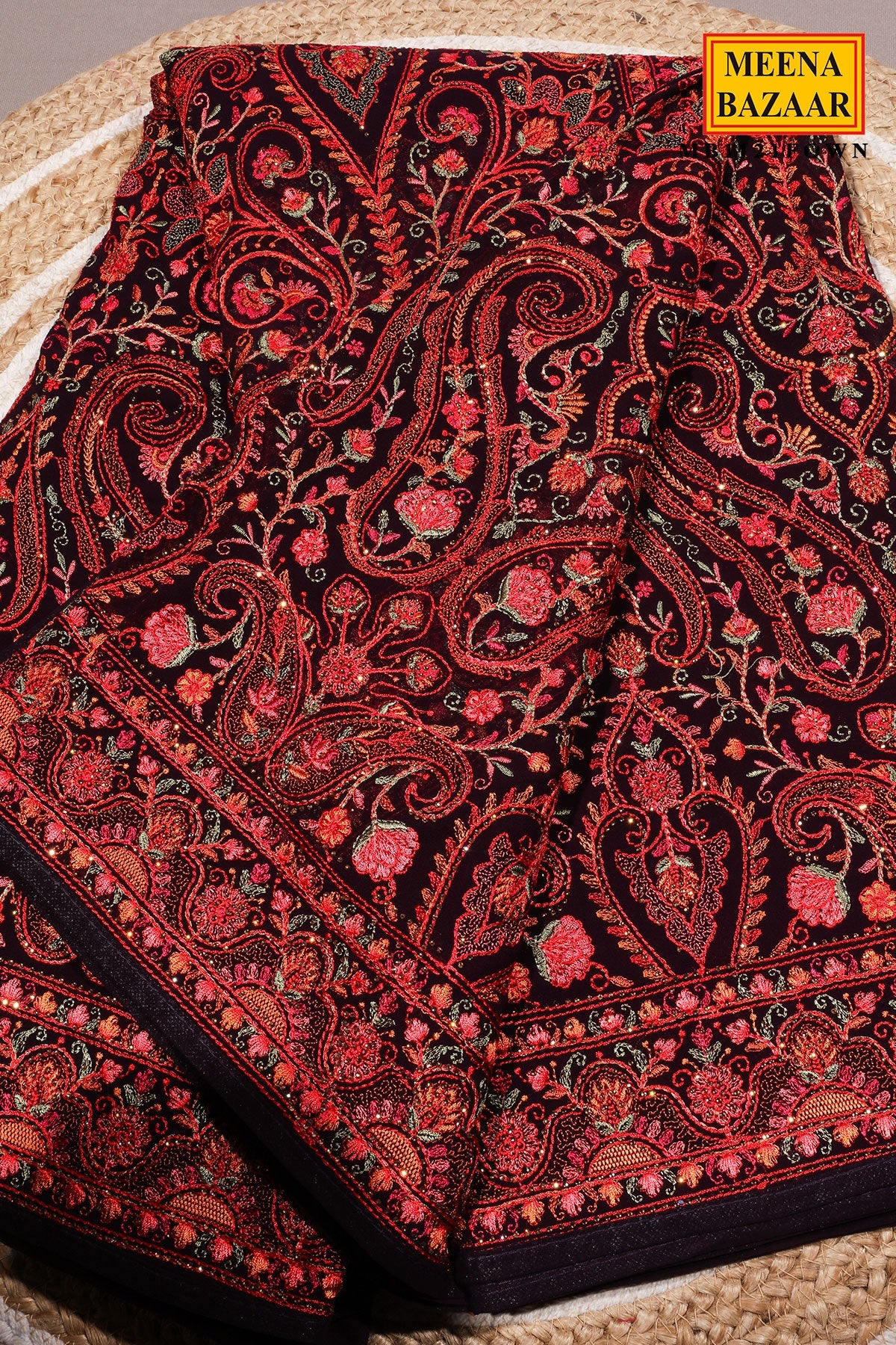 Wine Resham Jaal Georgette Saree