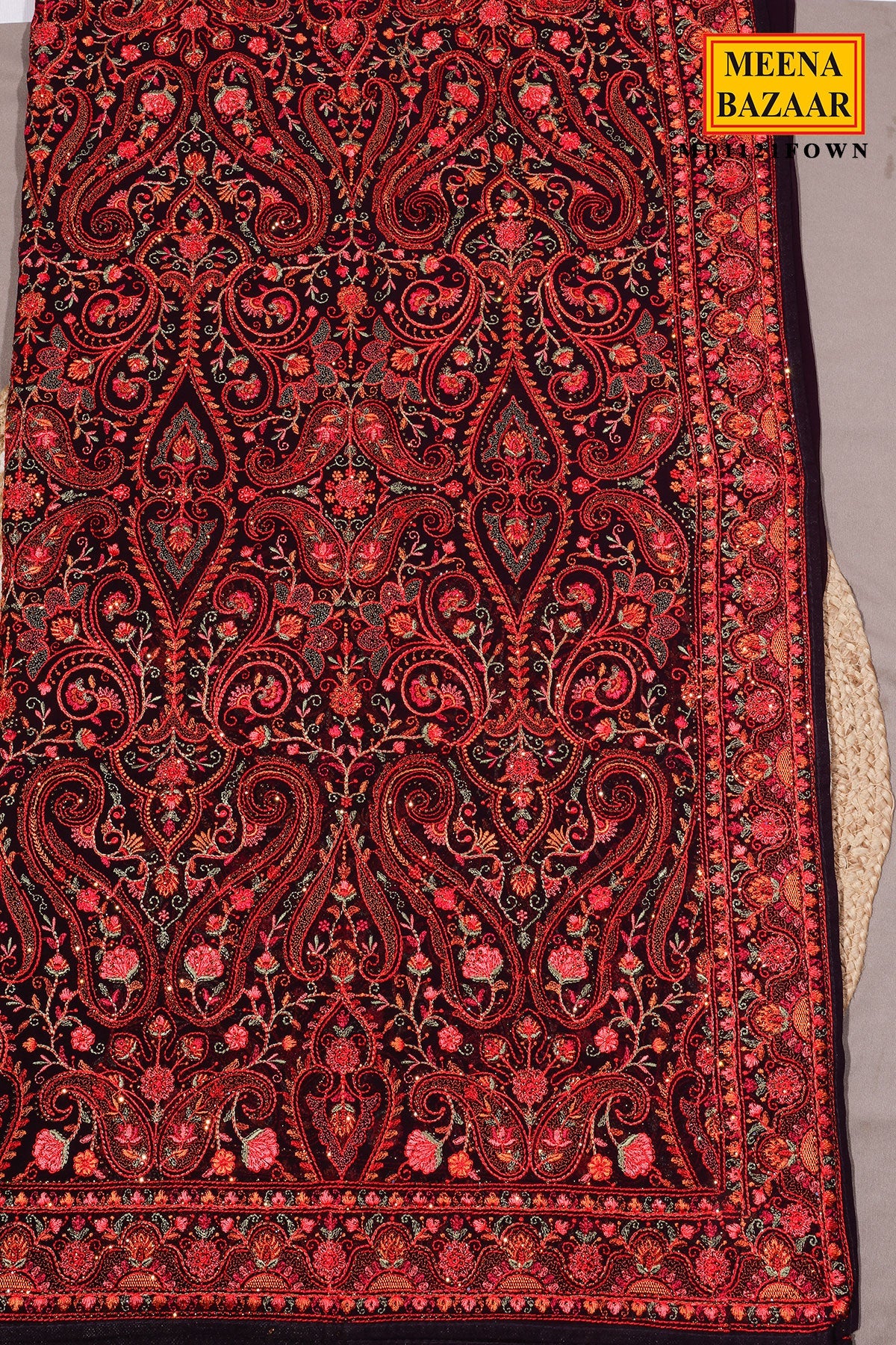 Wine Resham Jaal Georgette Saree
