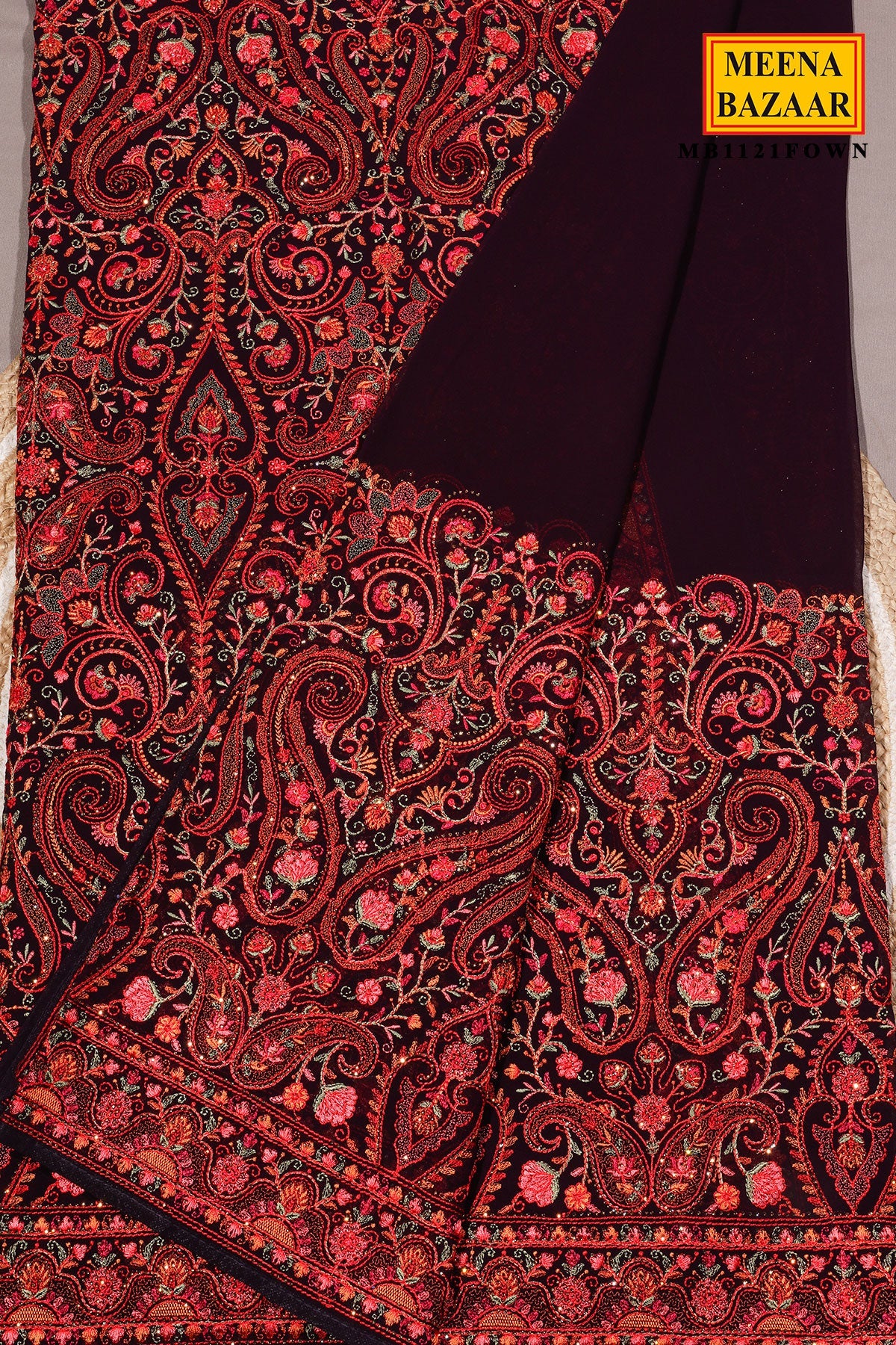 Wine Resham Jaal Georgette Saree