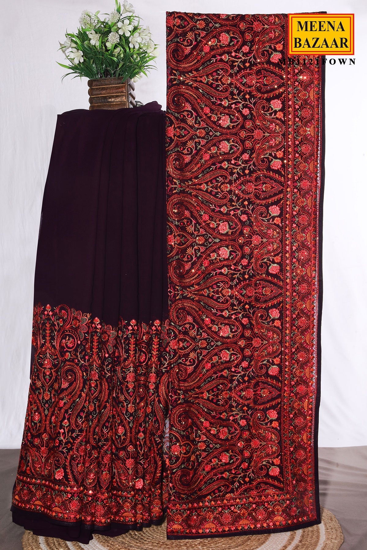 Wine Resham Jaal Georgette Saree