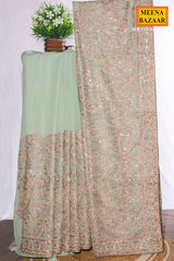 Pista Georgette Saree with Resham Embroidery