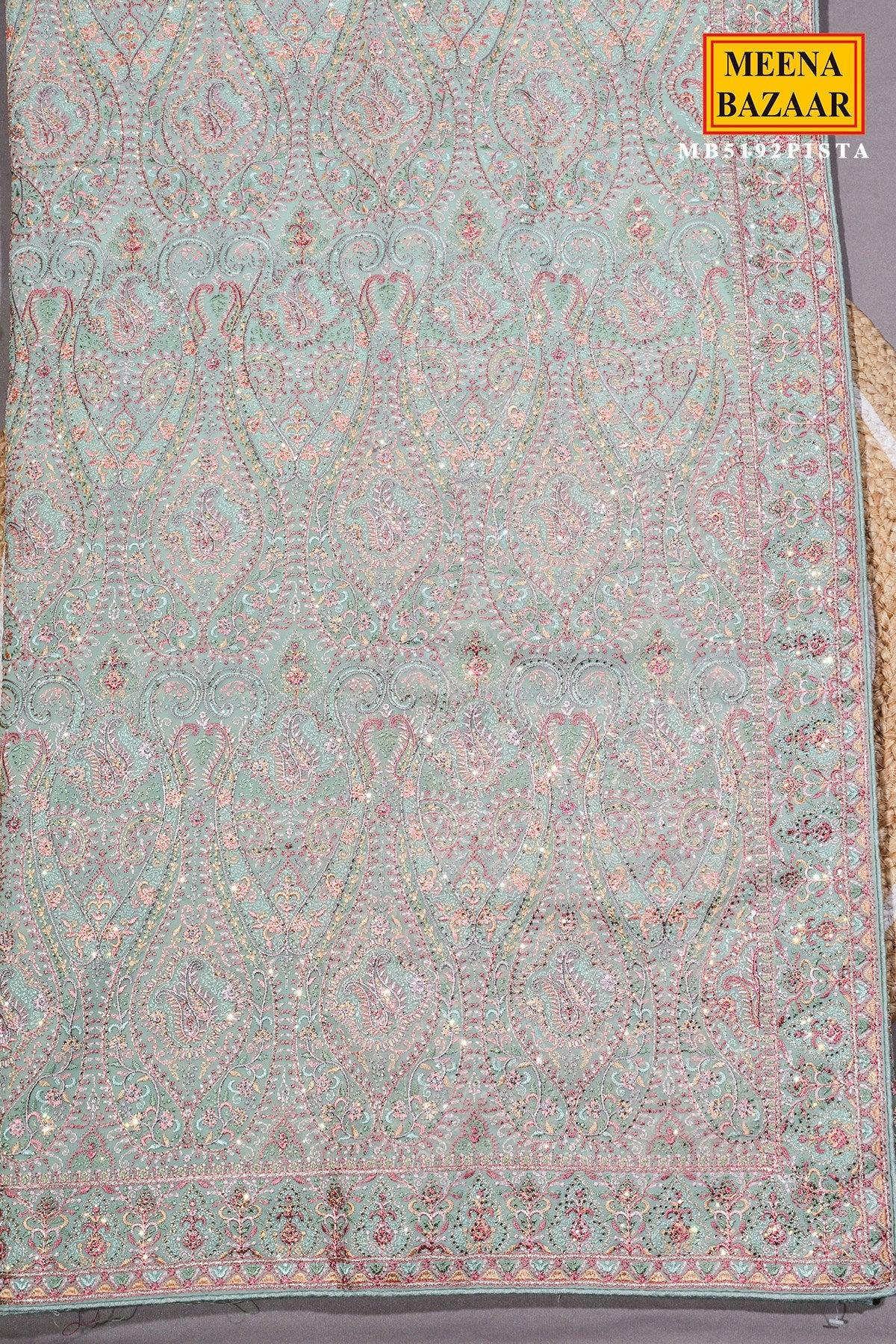 Pista Georgette Saree with Resham Embroidery