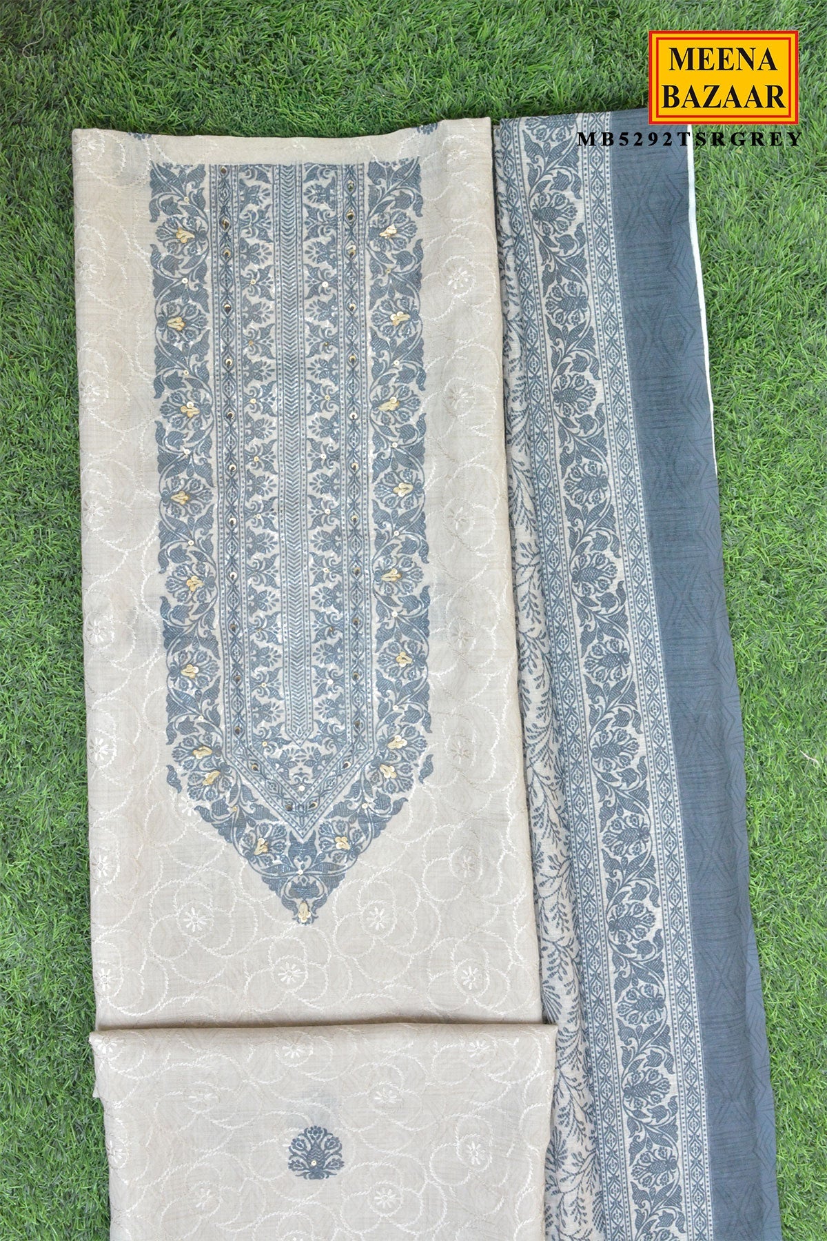 Grey Embroidered Suit Set with Dupatta