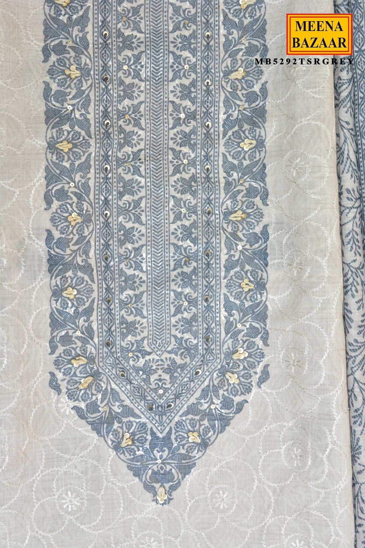 Grey Embroidered Suit Set with Dupatta
